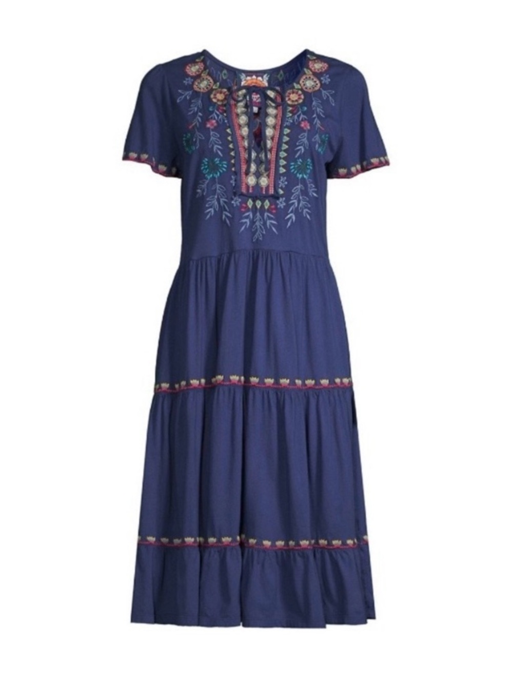 Johnny Was Embroidered Sicilia Tiered Midi Dress